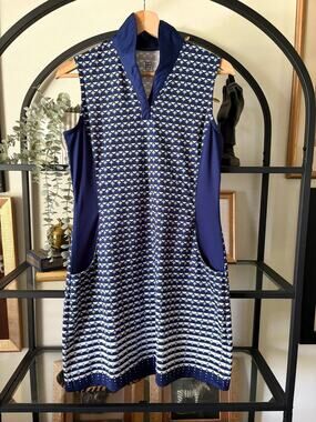 EP New York Women’s Golf Dress Small Blue Geometric Sleeveless Stretch Pockets